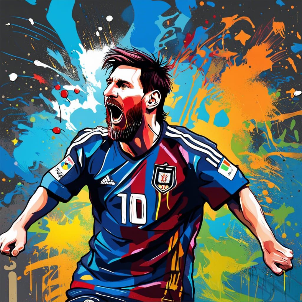 Messi Celebrates World Cup Goal: Graffiti Art