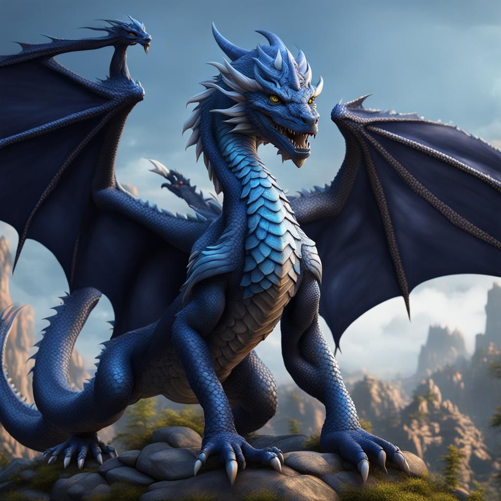 Sassy Navy Dragon in Detailed Fantasy Art