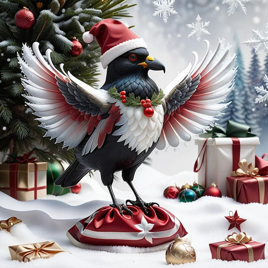 Festive Santa Crows in a Winter Wonderland