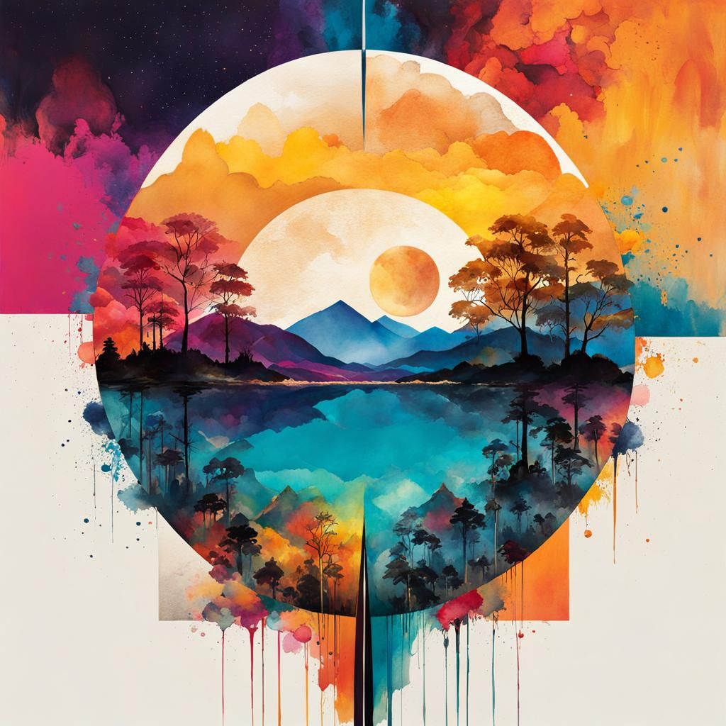 Cinderella Double Exposure Digital Watercolor Summerscape Su...