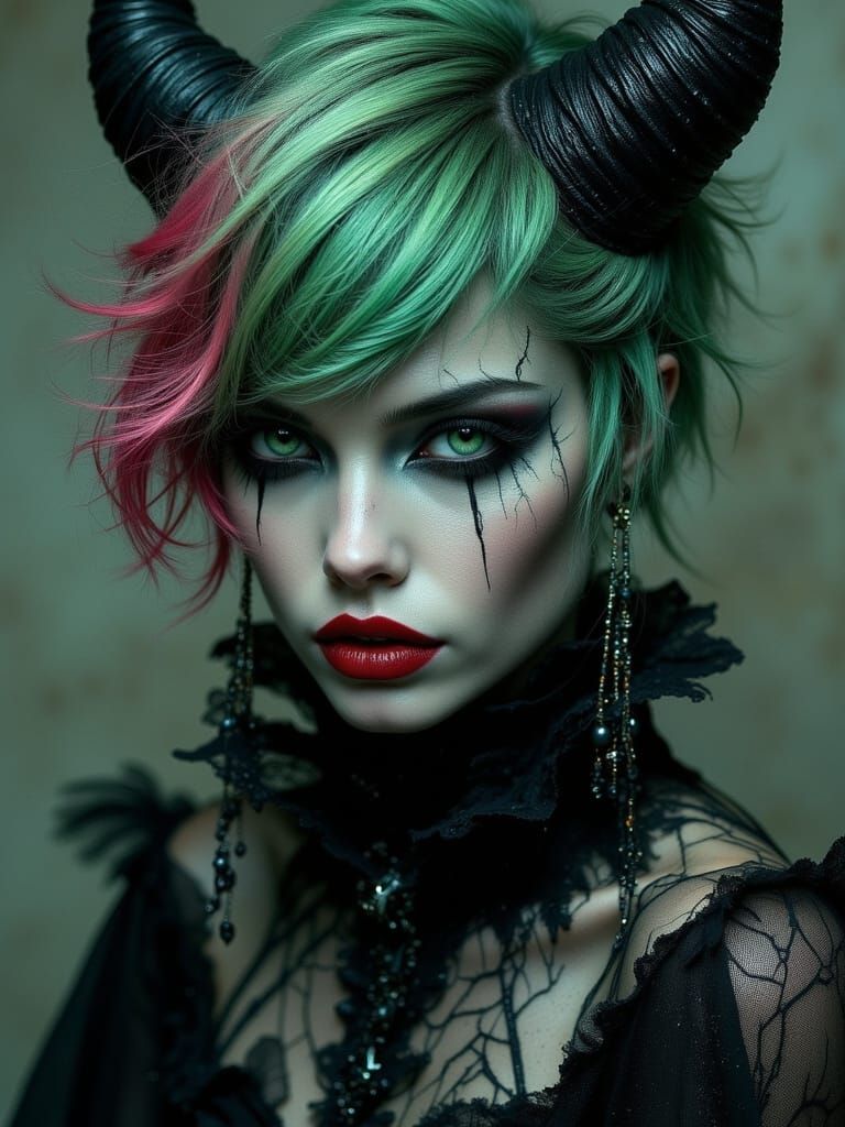 Gothic Vampiress Portrait with Cracked Porcelain Skin