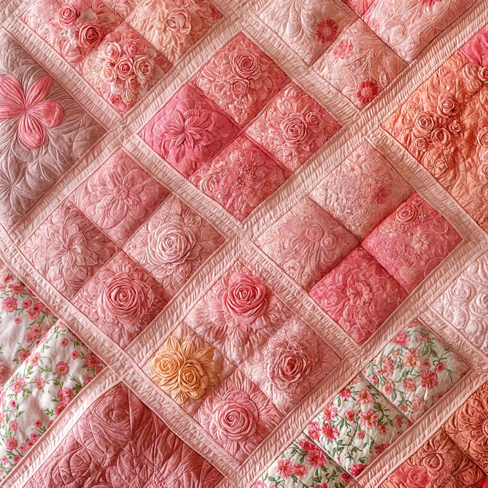Delicate Floral Quilt in Pink Hues