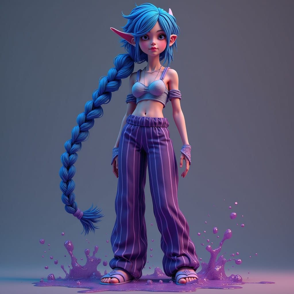 Ethereal Fantasy Maiden with Violet Eyes and Blue Braids