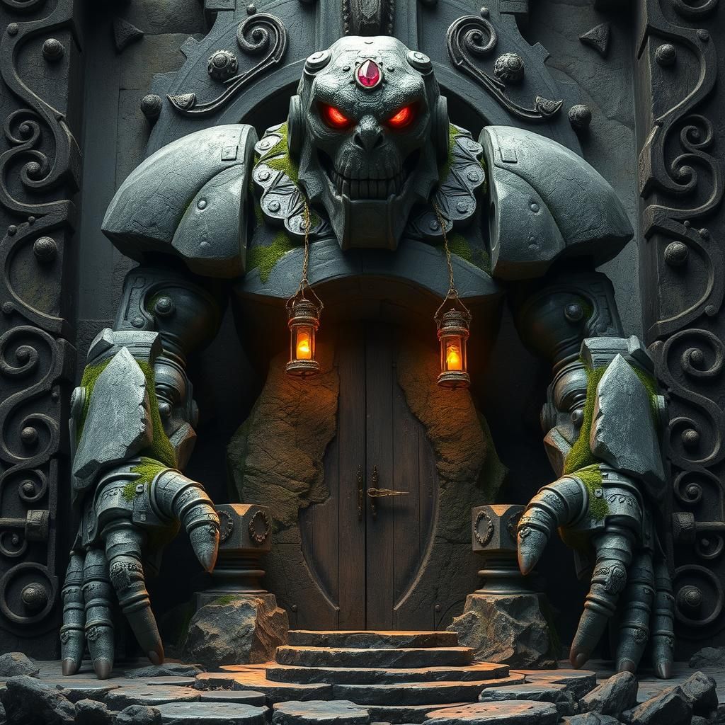 Stone Golem Guardian with Ruby Eyes