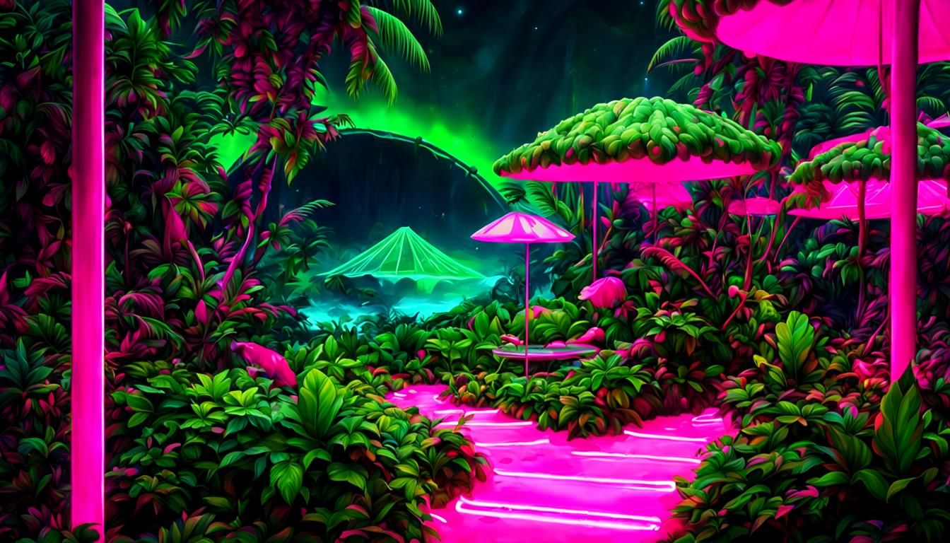 Tropical Dreamscape: Neon Rainforest Gardens on Jupiter Beac...