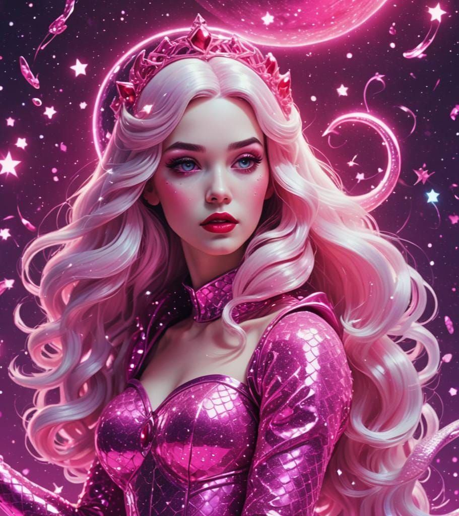 Snow White Space Mermaid with Pink Sparkles