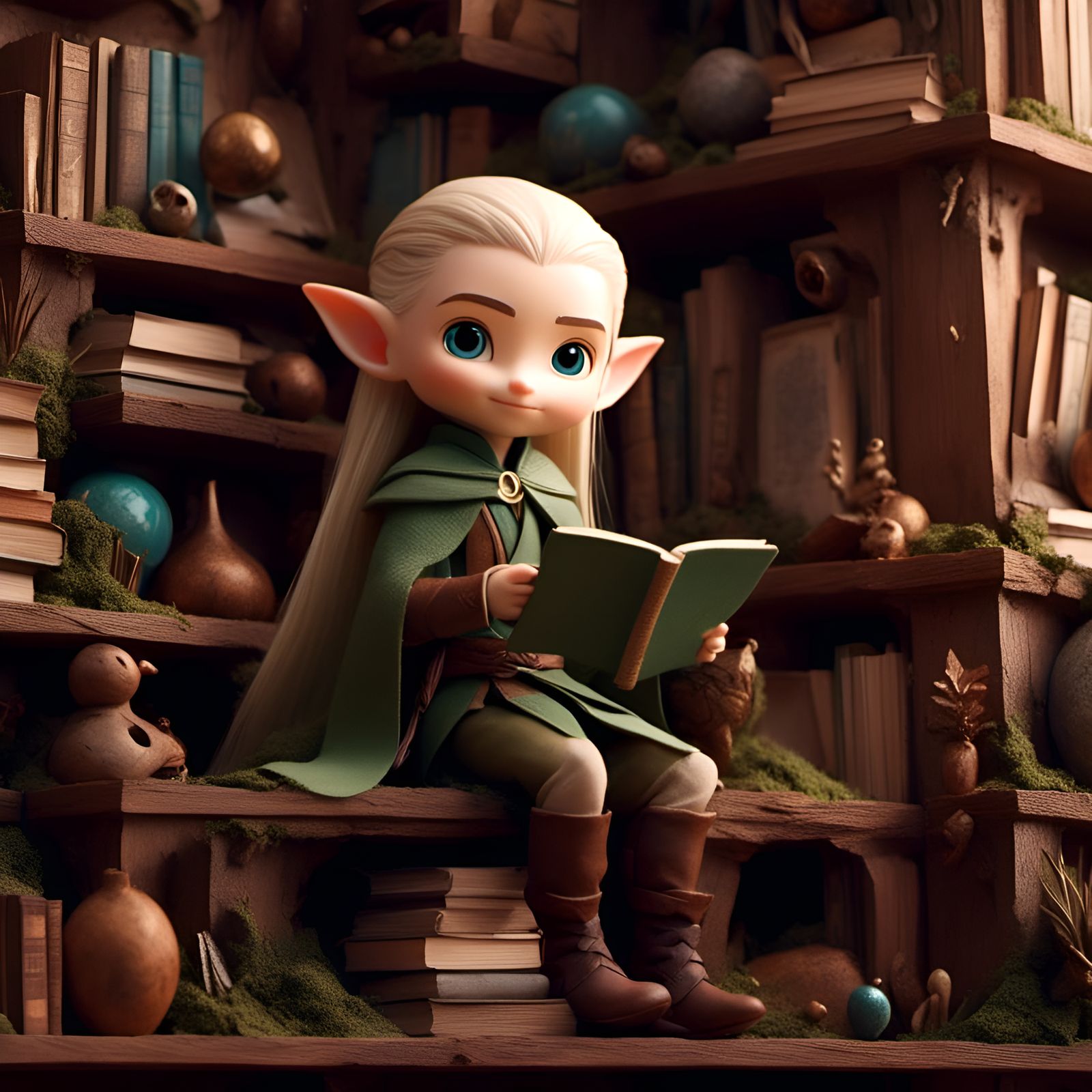 Adorable Mini Legolas Portrait on Bookshelf
