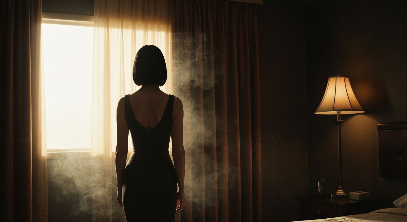 Film Noir Woman in Smoky Motel Room