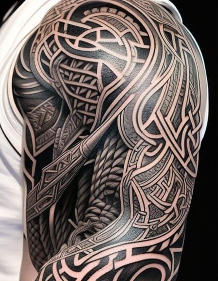 Viking King's Tattooed Arms: Detailed Comic Art