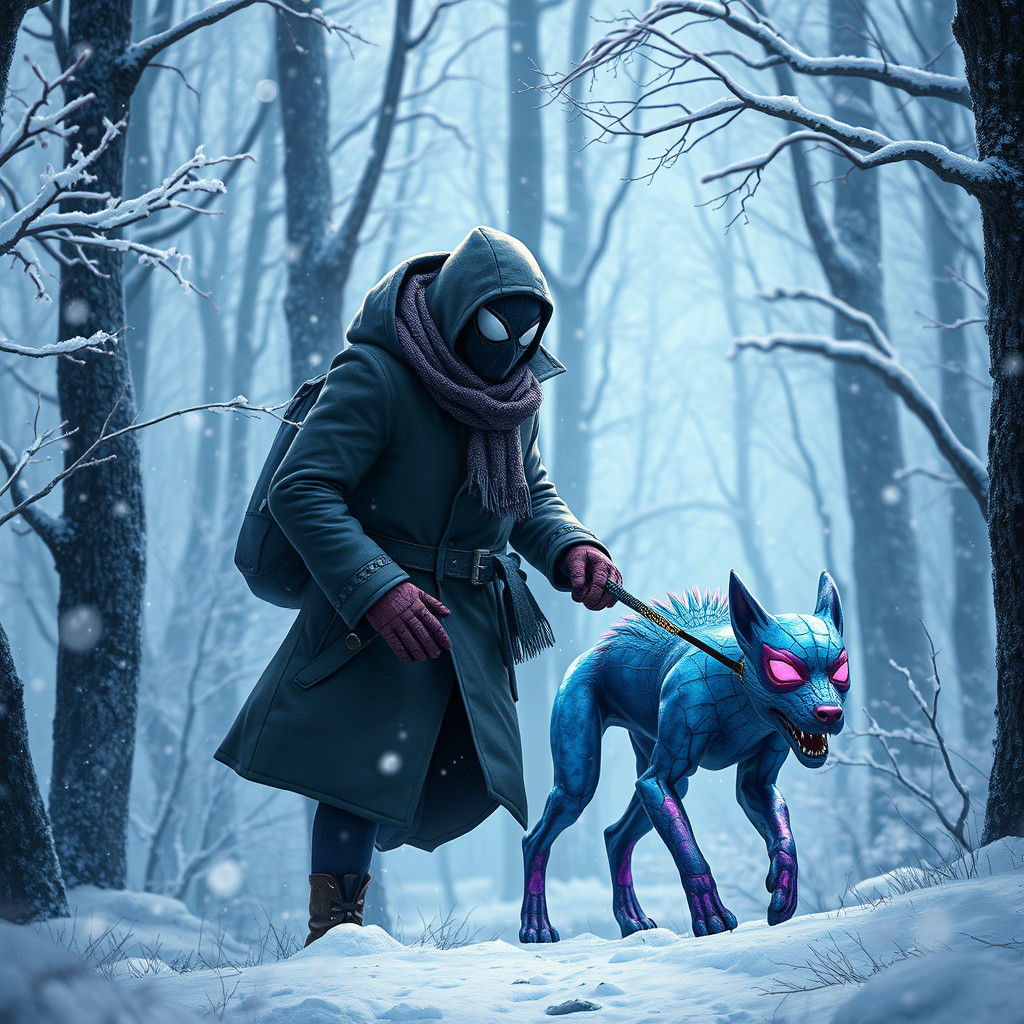 Spider-Man and Spider-Dog in Winter Wonderland