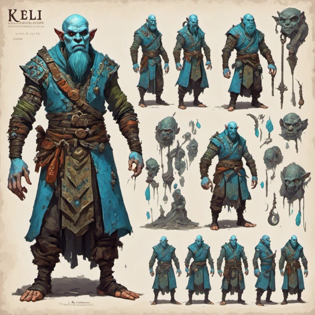 Icy Half-Orc Monk Character Sheet in Psychedelic Attire