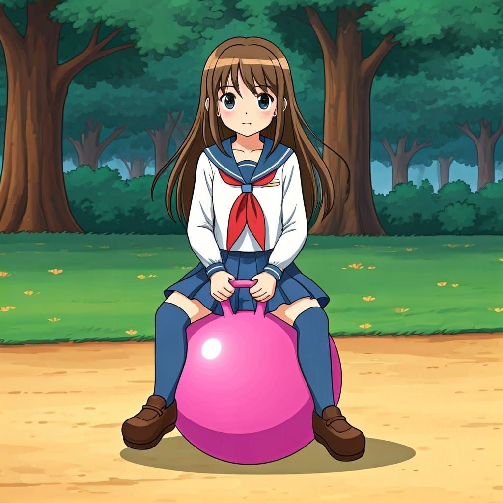 Haruhi Suzumiya Bounces Joyfully on a Vibrant Hopper Ball