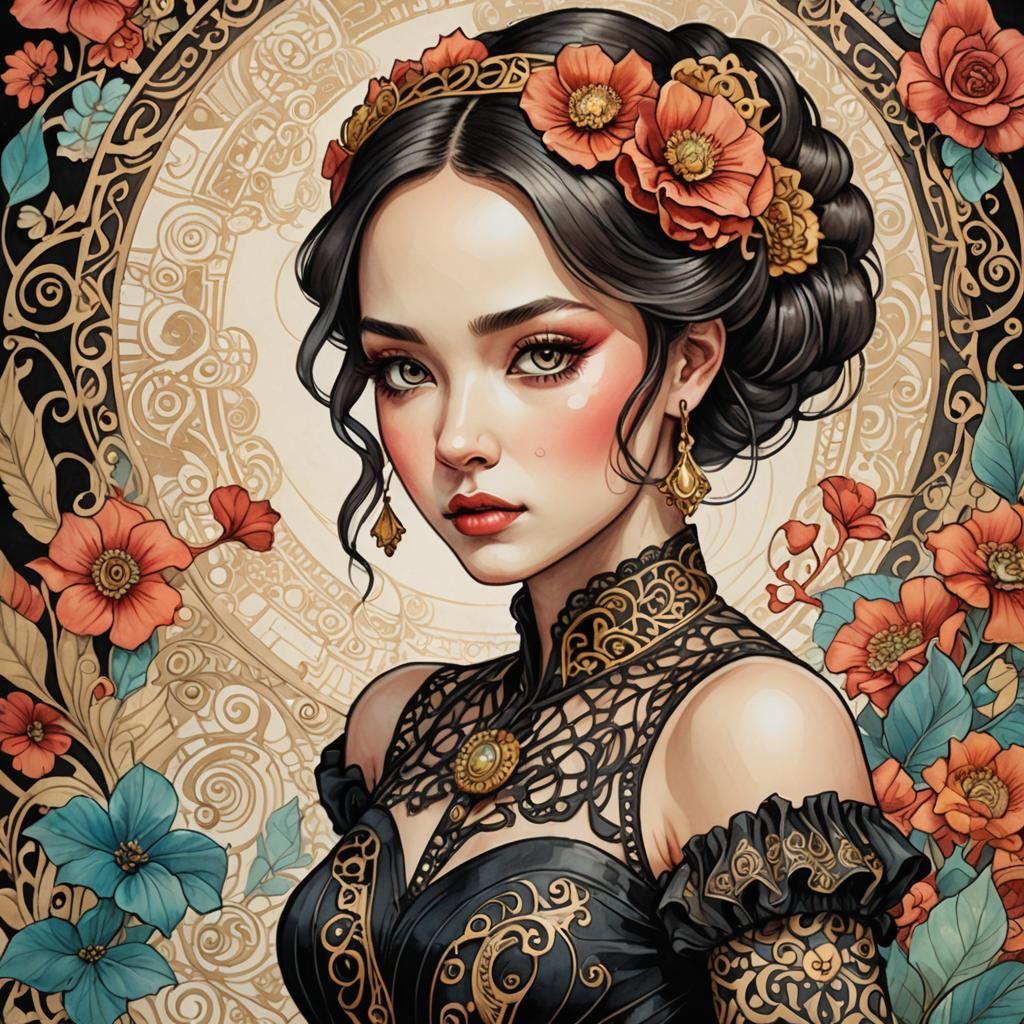 Graceful Flamenco Dancer in Art Nouveau Style