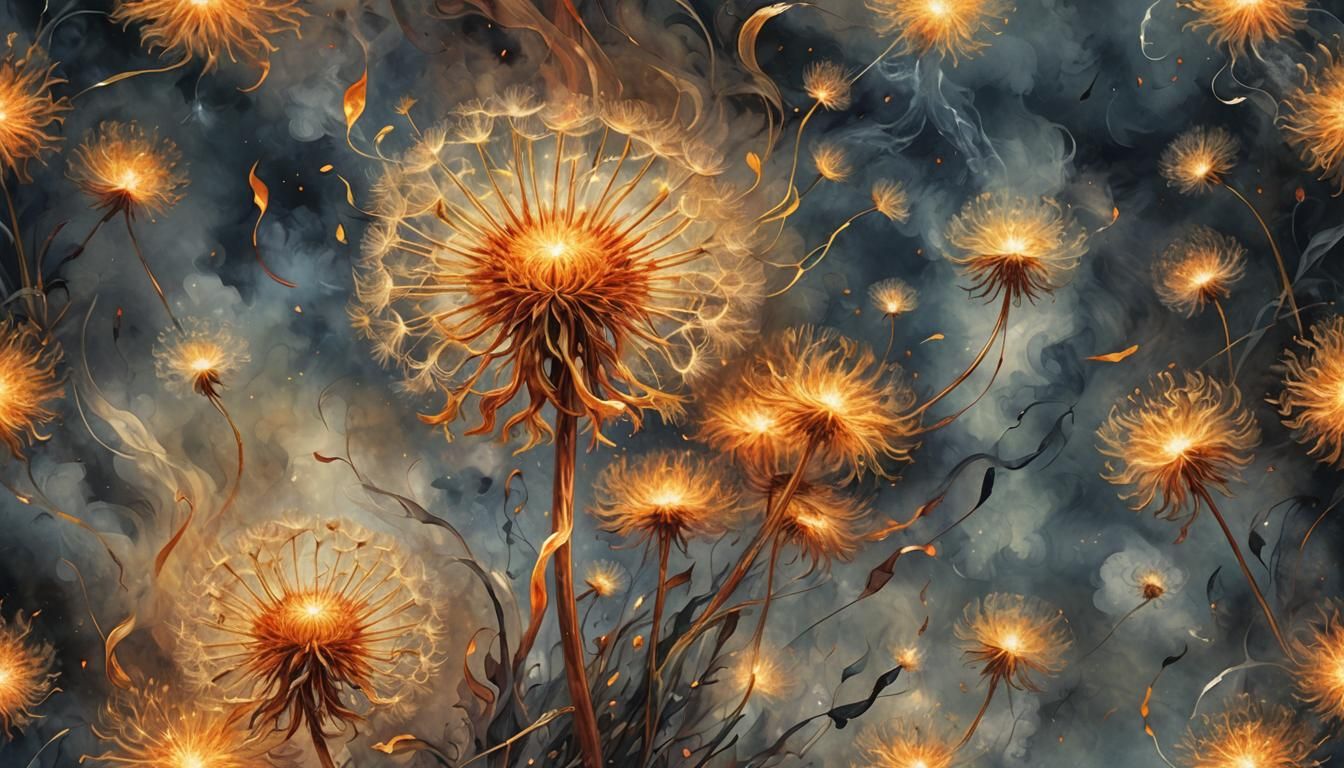 Fantasy Fire Dandelion in Ornate Flame Art