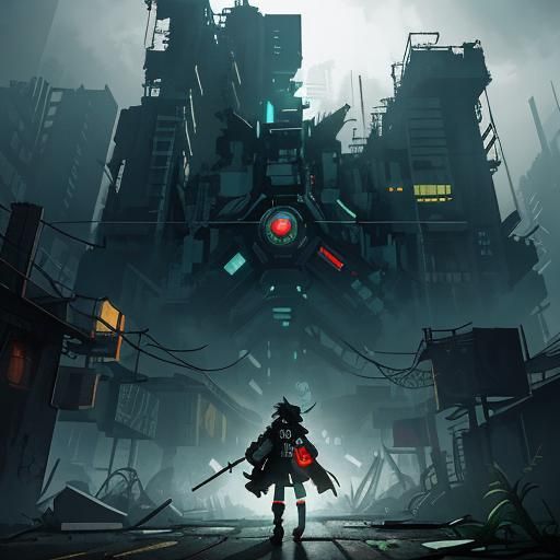 Futuristic Vietnamese Warrior in Cyberpunk Anime Style