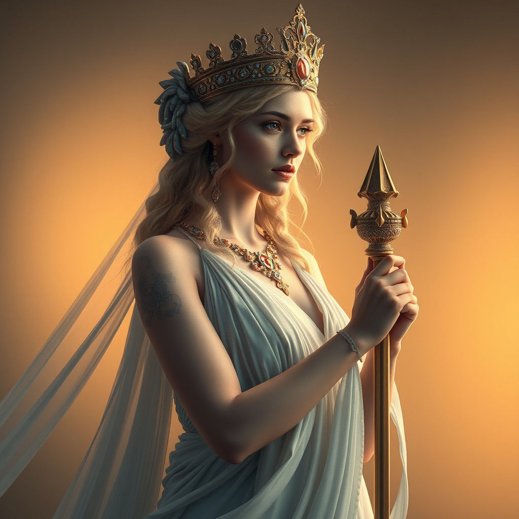 Elegant Greek Goddess with Crown Jewels in Syd Mead Style
