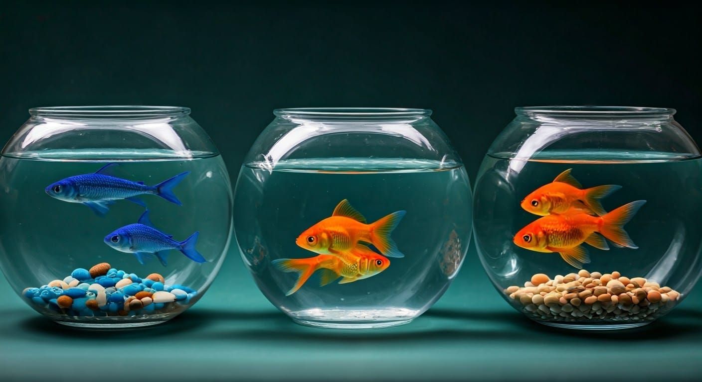 Colorful Fish Bowls with Blue and Goldfish