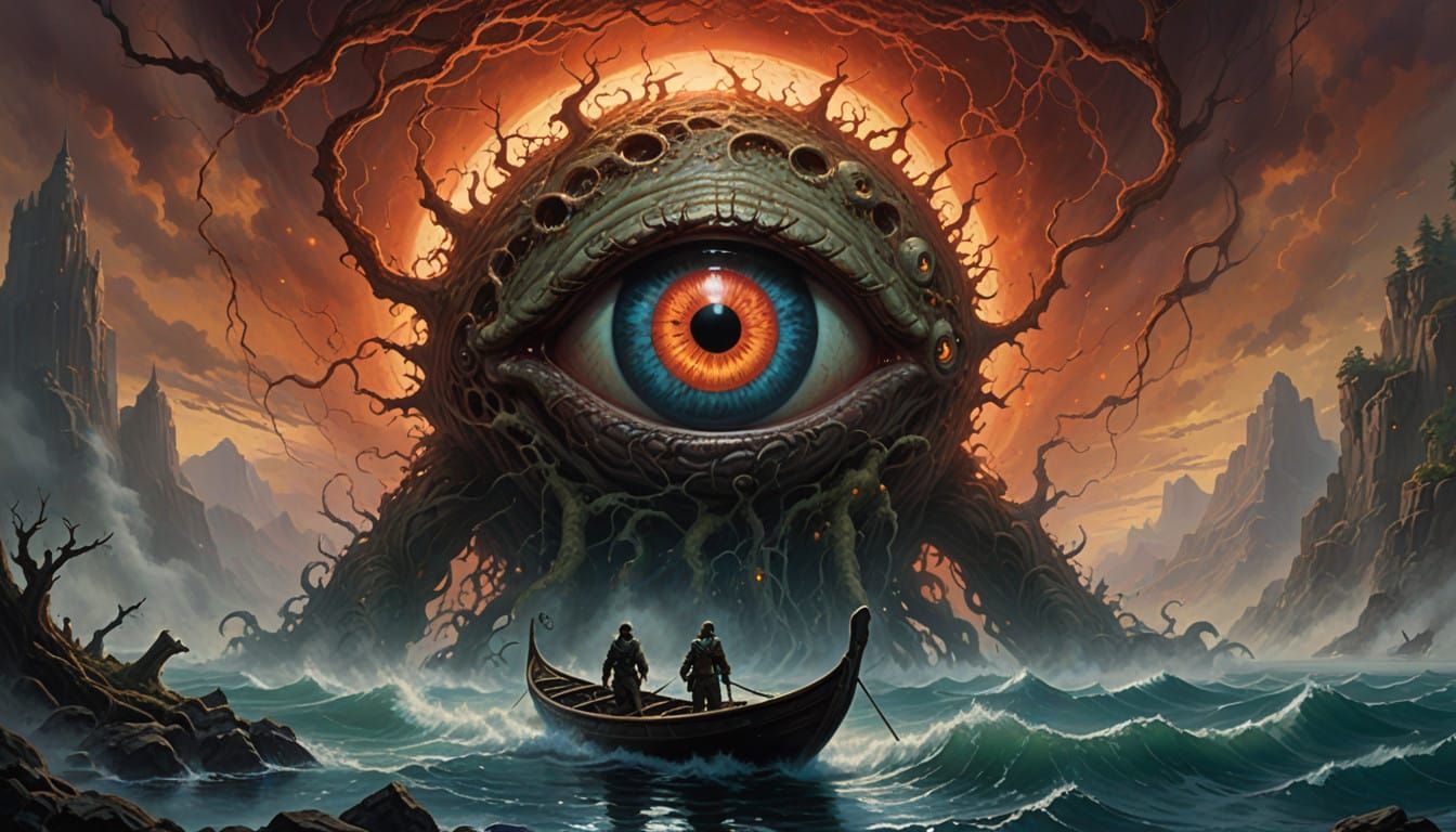 Ethereal Eyeball of Darkness in a Dreamy Oceanic Scene
