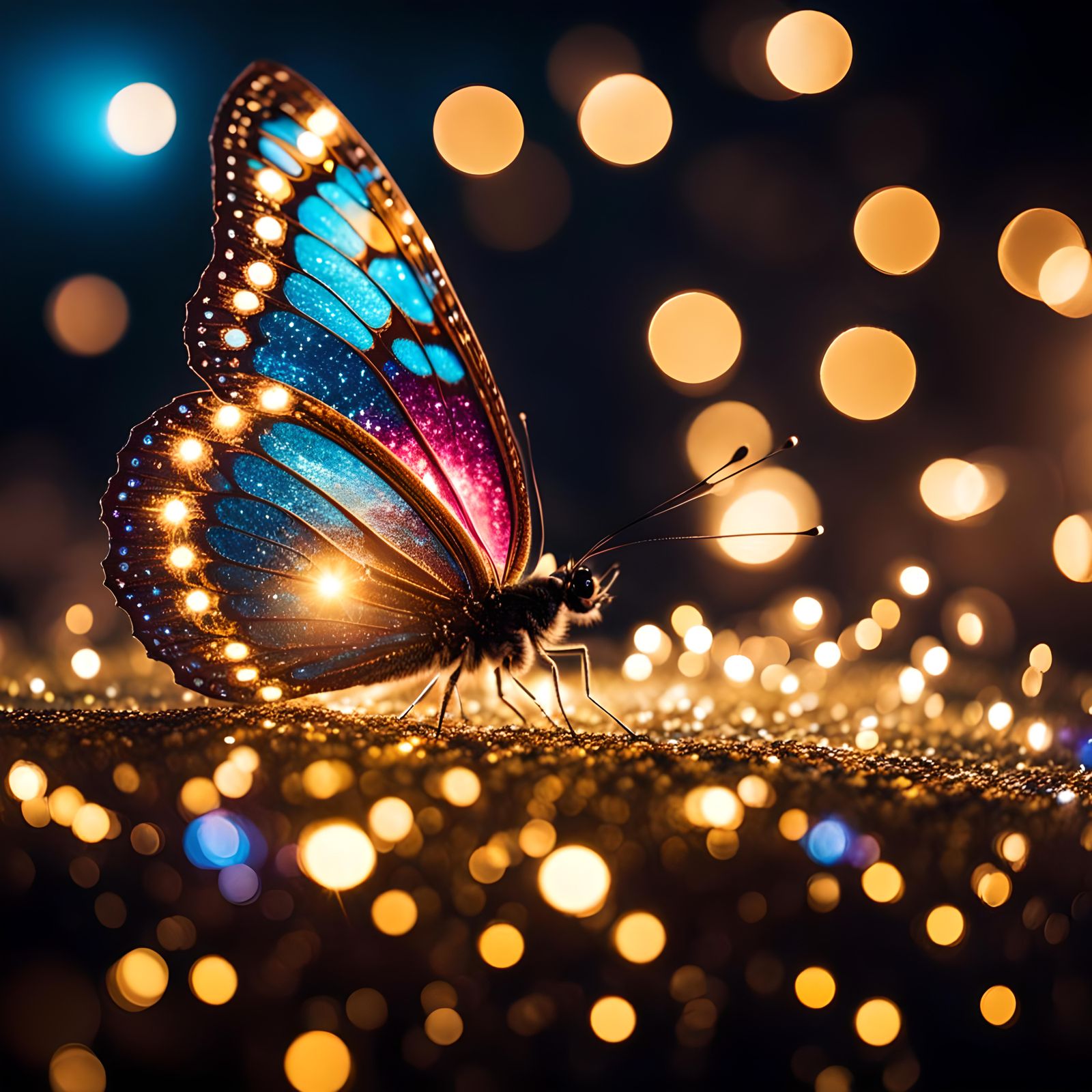Sparkling Butterfly with Glitter and Bokeh