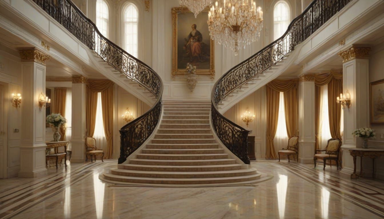 Empire Style Living Room with Grand Staircase