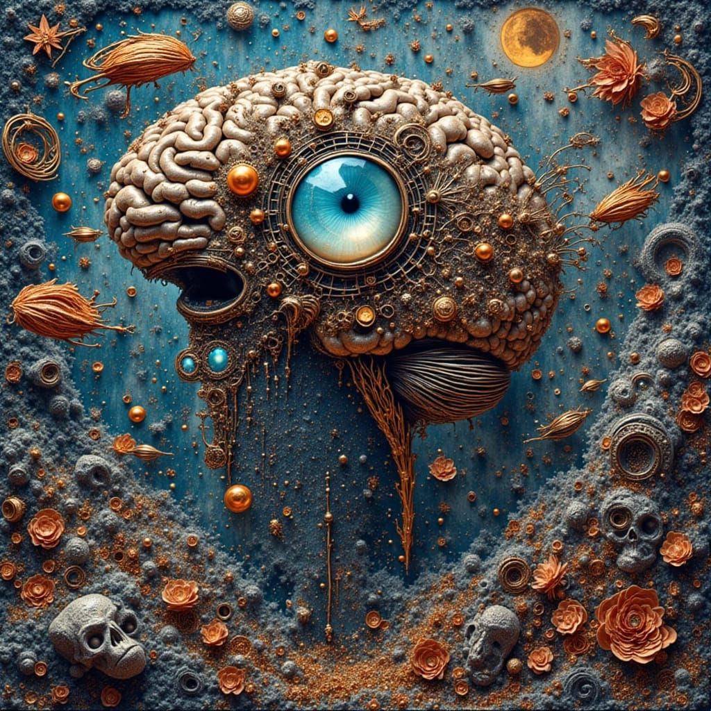 Human Brain Multiple Exposure Zentangled