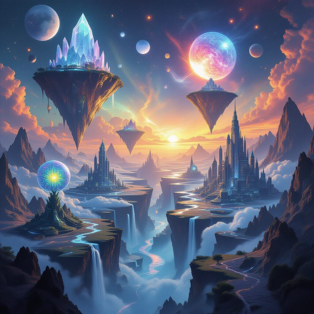 Hyper-Surreal Landscape: Crystal Islands and Cosmic Cities