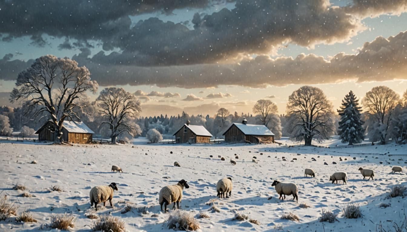 Serene Winter Meadow in Snowy Landscape