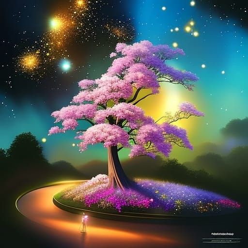 Snail Shell Village Under Glittering Tree