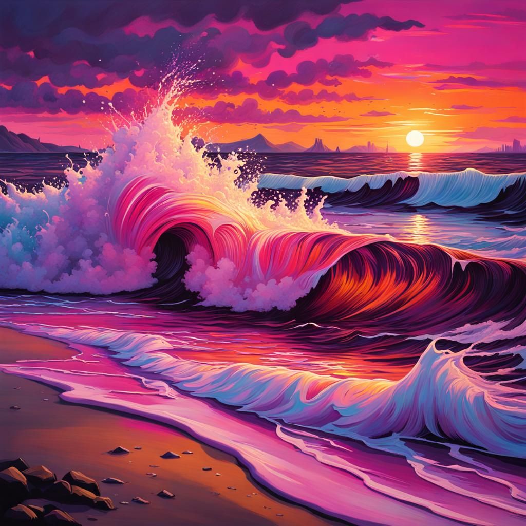 Colorful Sunset Waves in Graffiti Street Art Style
