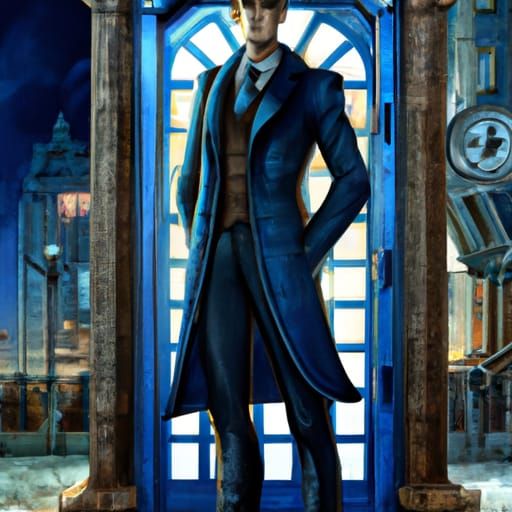 Handsome Man with Blue Telephone Box Portrait