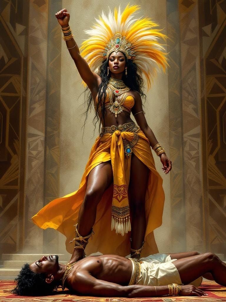 African Queen's Regal Triumph: A Ceremonial Tableau