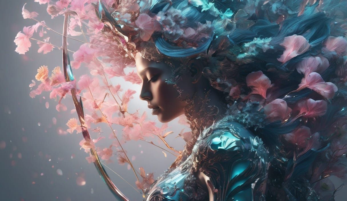 Crystalline Archer God in Ethereal Landscape