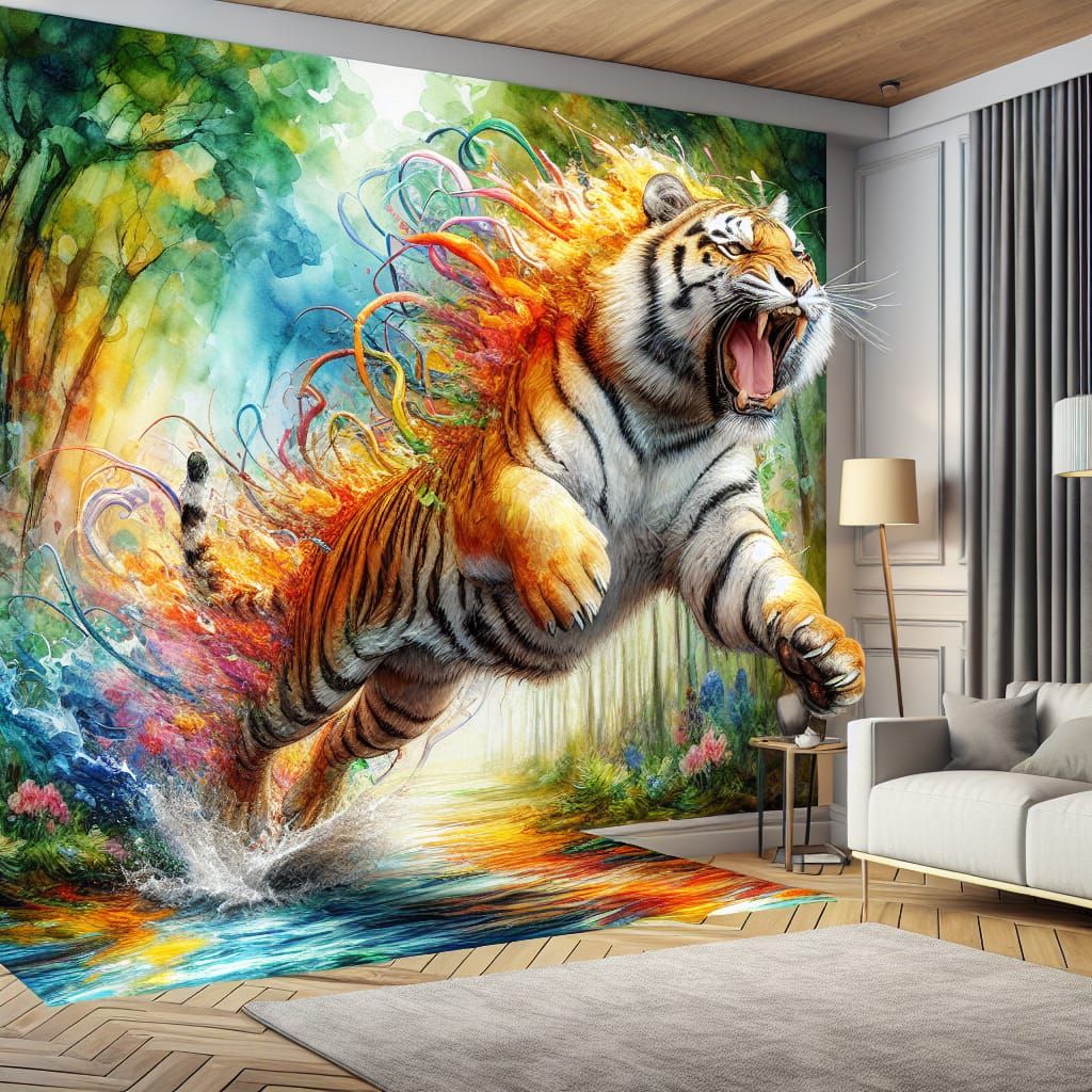 Tiger Leaps from Impasto Painting into Living Room
