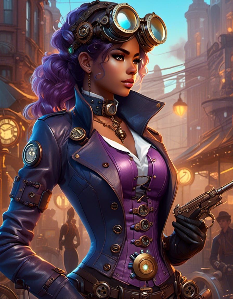 Image of a centaur female dressed in Steampunk style in open...