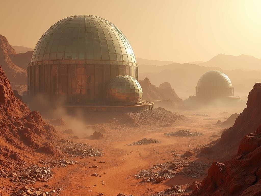 Abandoned City on Mars with Glass Domes