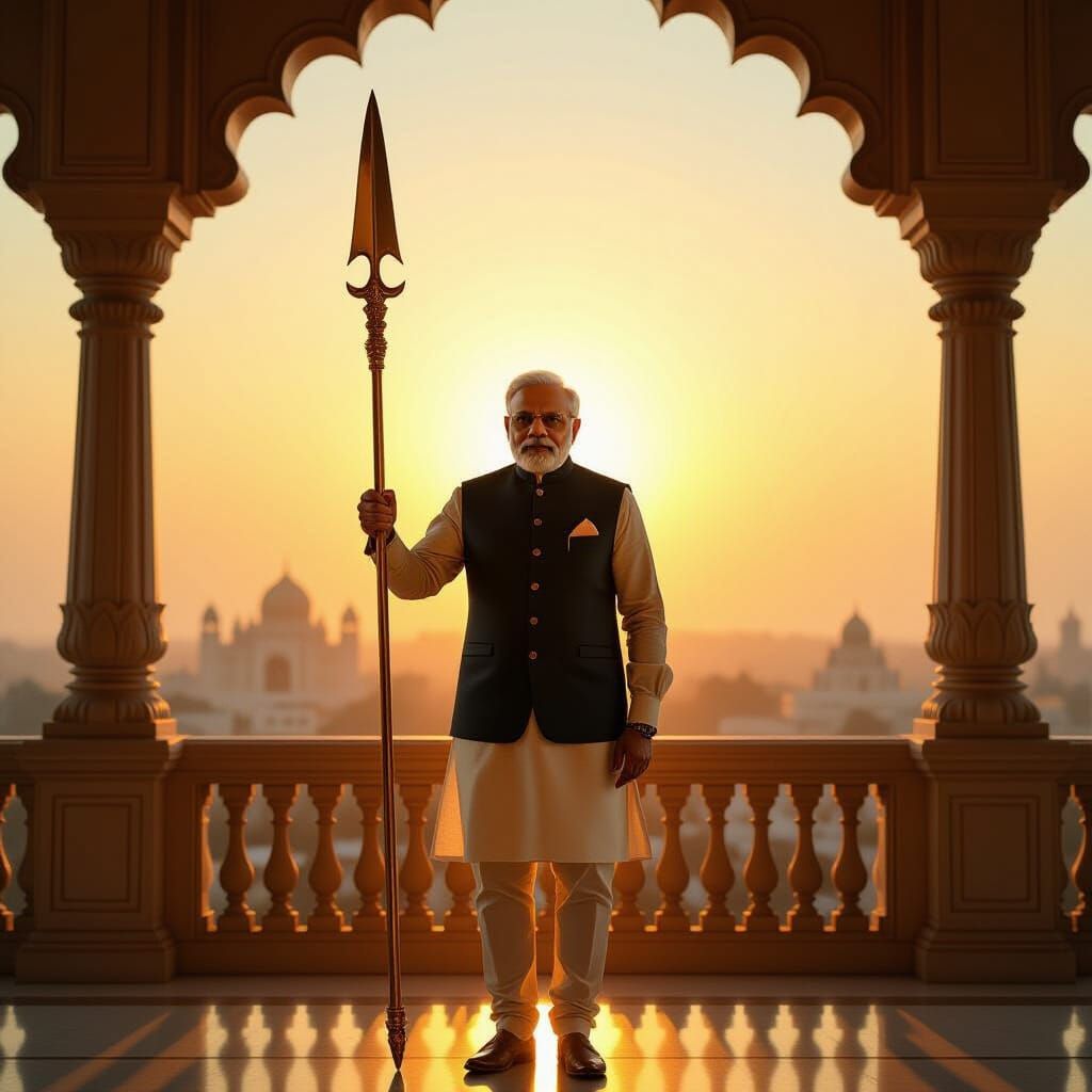 Indian Prime Minister with Golden Spear on Balcony