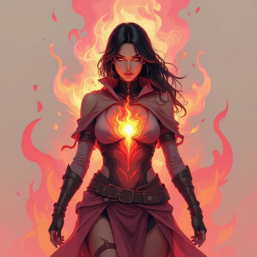 Radiant Human Figure in Fiery Attire
