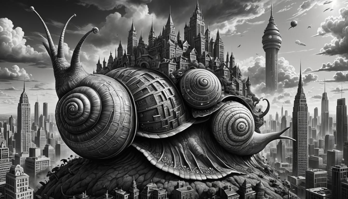 Surreal Snail Cityscape in Cyberpunk Style