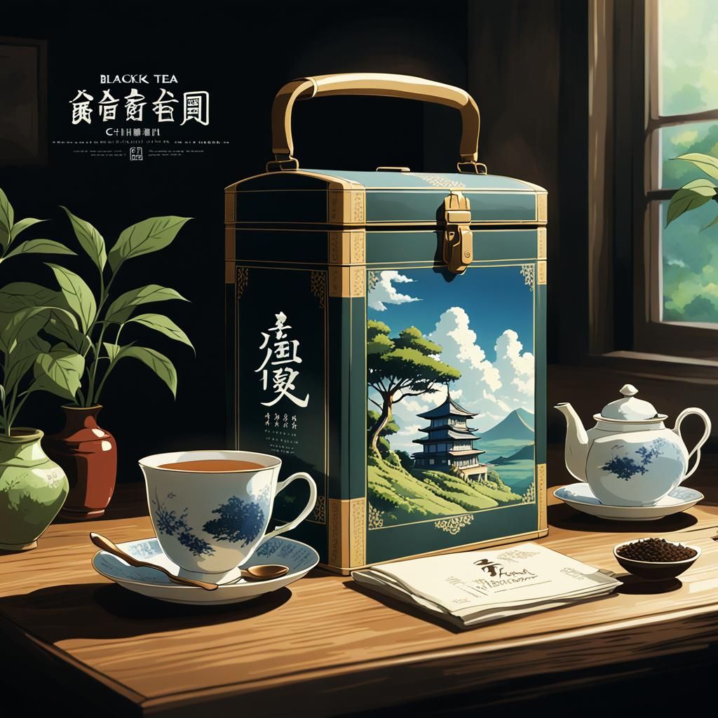 Black Tea Box in Studio Ghibli Anime Style