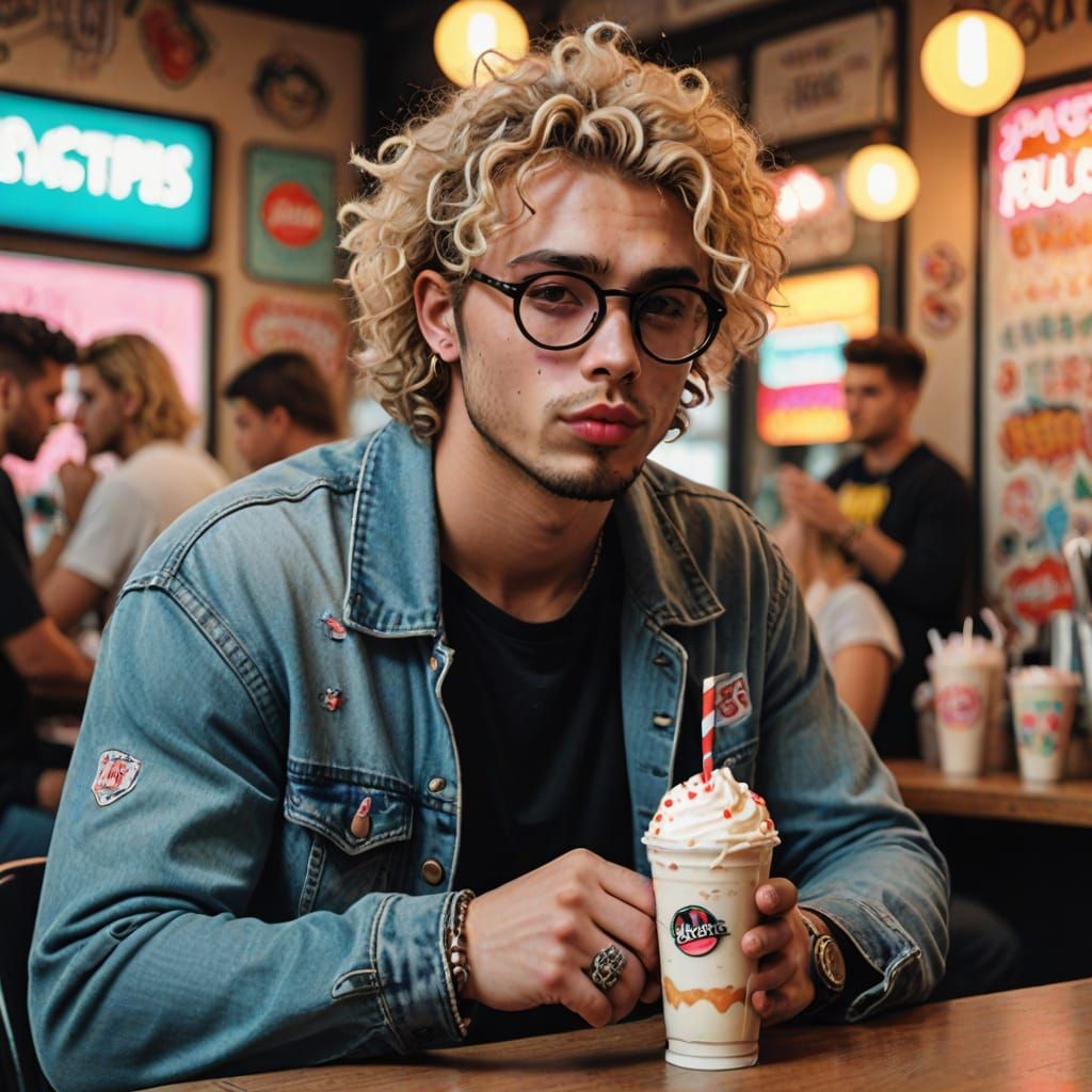 Grunge Guy in Aesthetic Background with Trendy Outfit