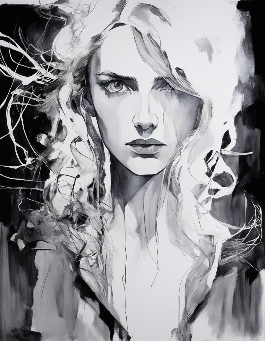 Intense Female Portrait in Expressionist Style