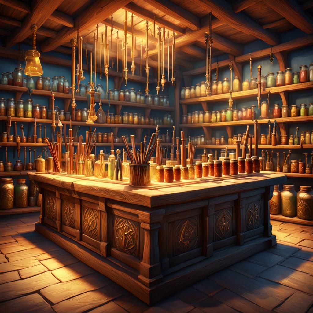Magic Wands in Medieval Byzantine Store: Concept Art