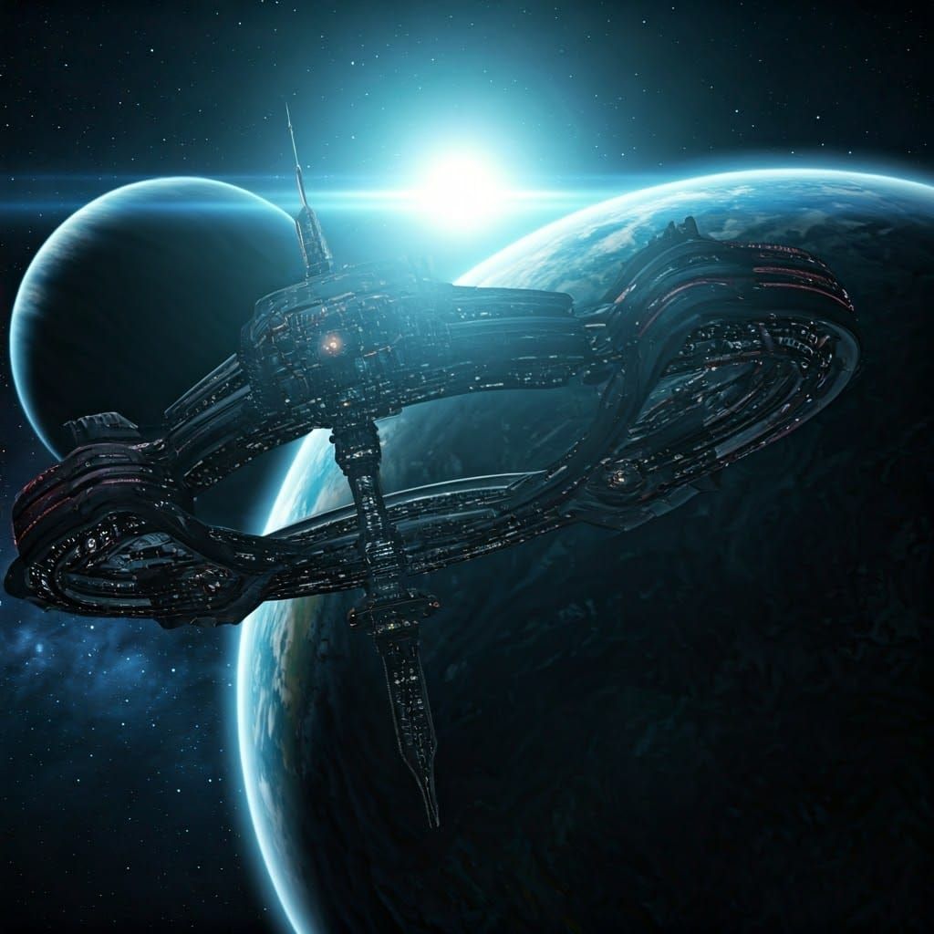 Orbital Space Station in Vibrant Cosmic Landscape