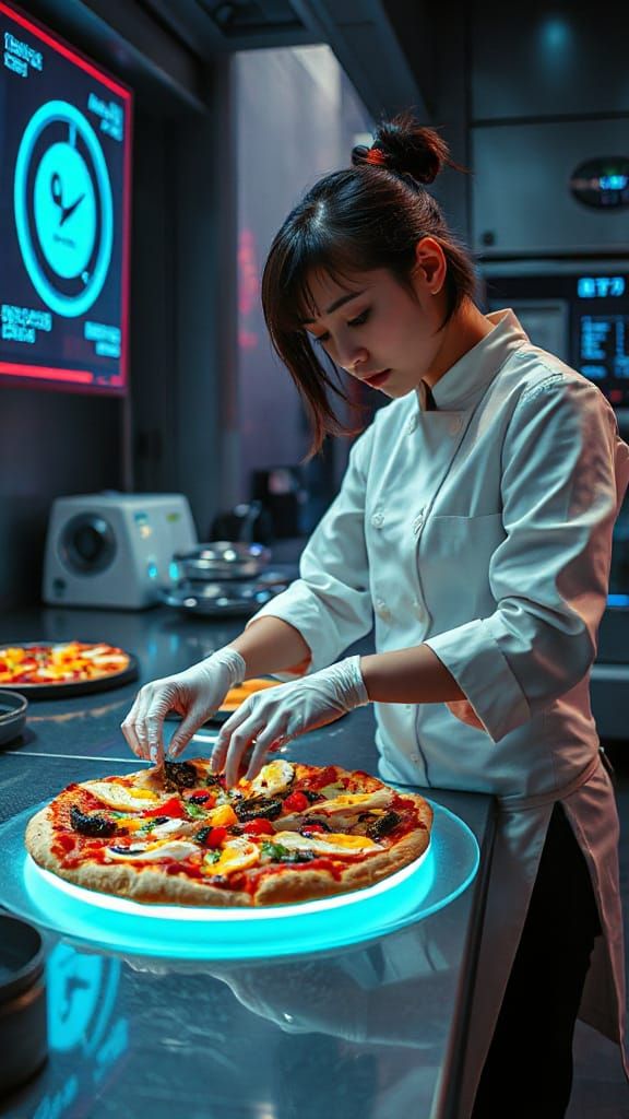 Korean Chef Creates Bioluminescent Pizza in Cyberpunk Kitche...