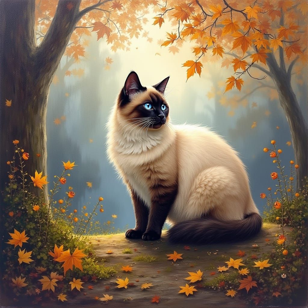 Surreal Siamese Cat Portrait in Whimsical Oil Painting Style
