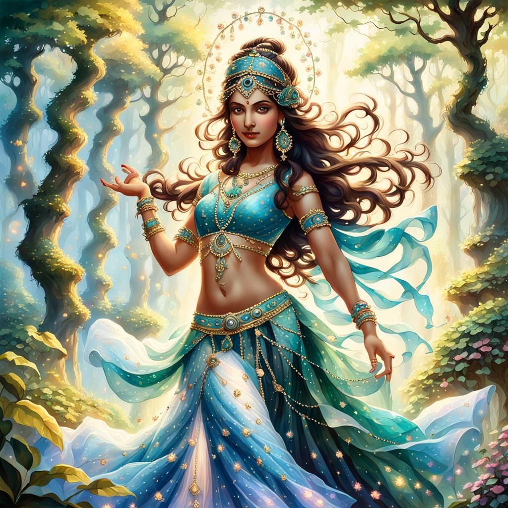 Hindu Goddess Belly Dancer in Enchanted Forest