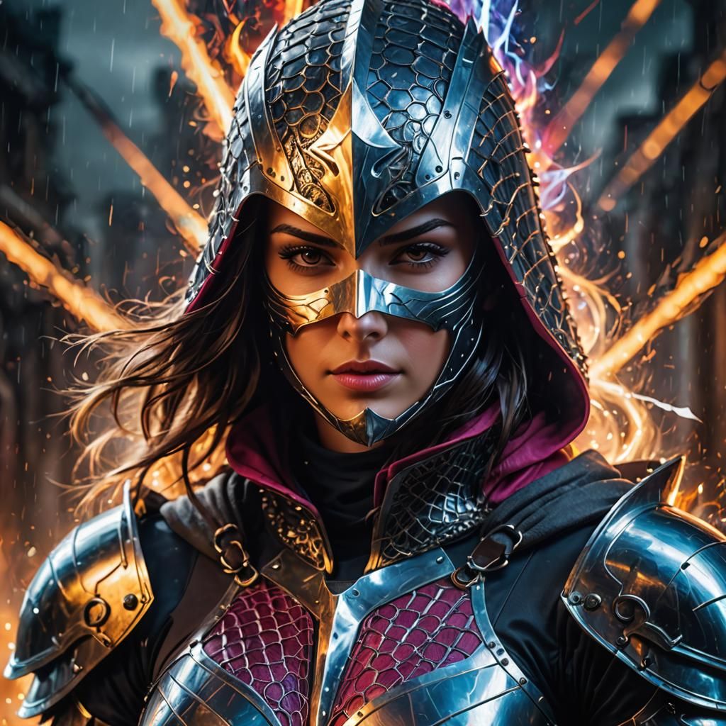 Armored Woman Knight in Mask, 3D Render