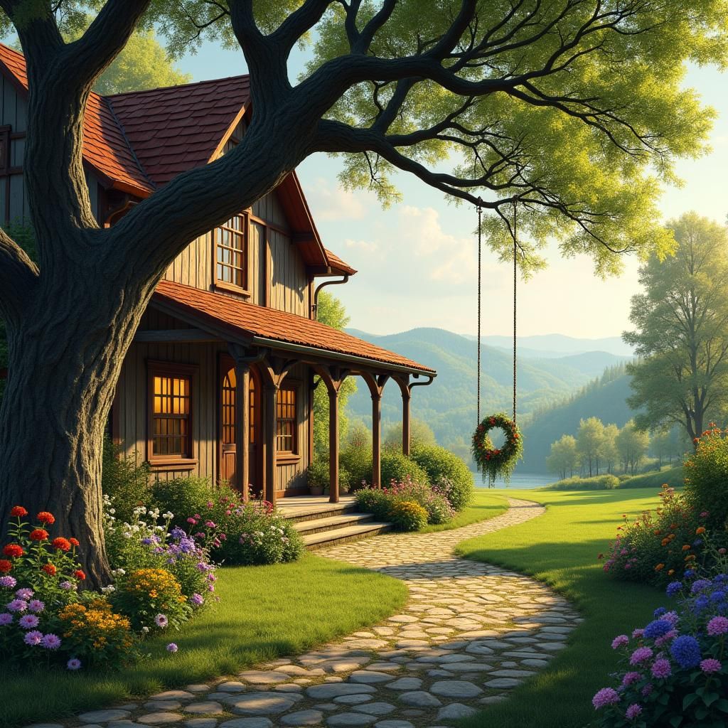Rustic Farmhouse in Lush Countryside Garden
