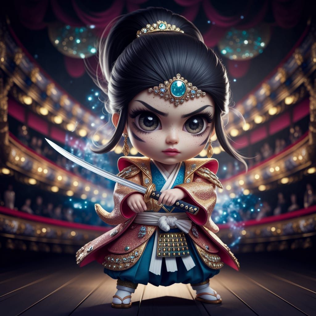 Chibi Kabuki Warrior in Sparkling Costume