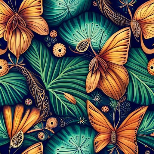 Butterflies and Tropical Flowers in Maximalist Style